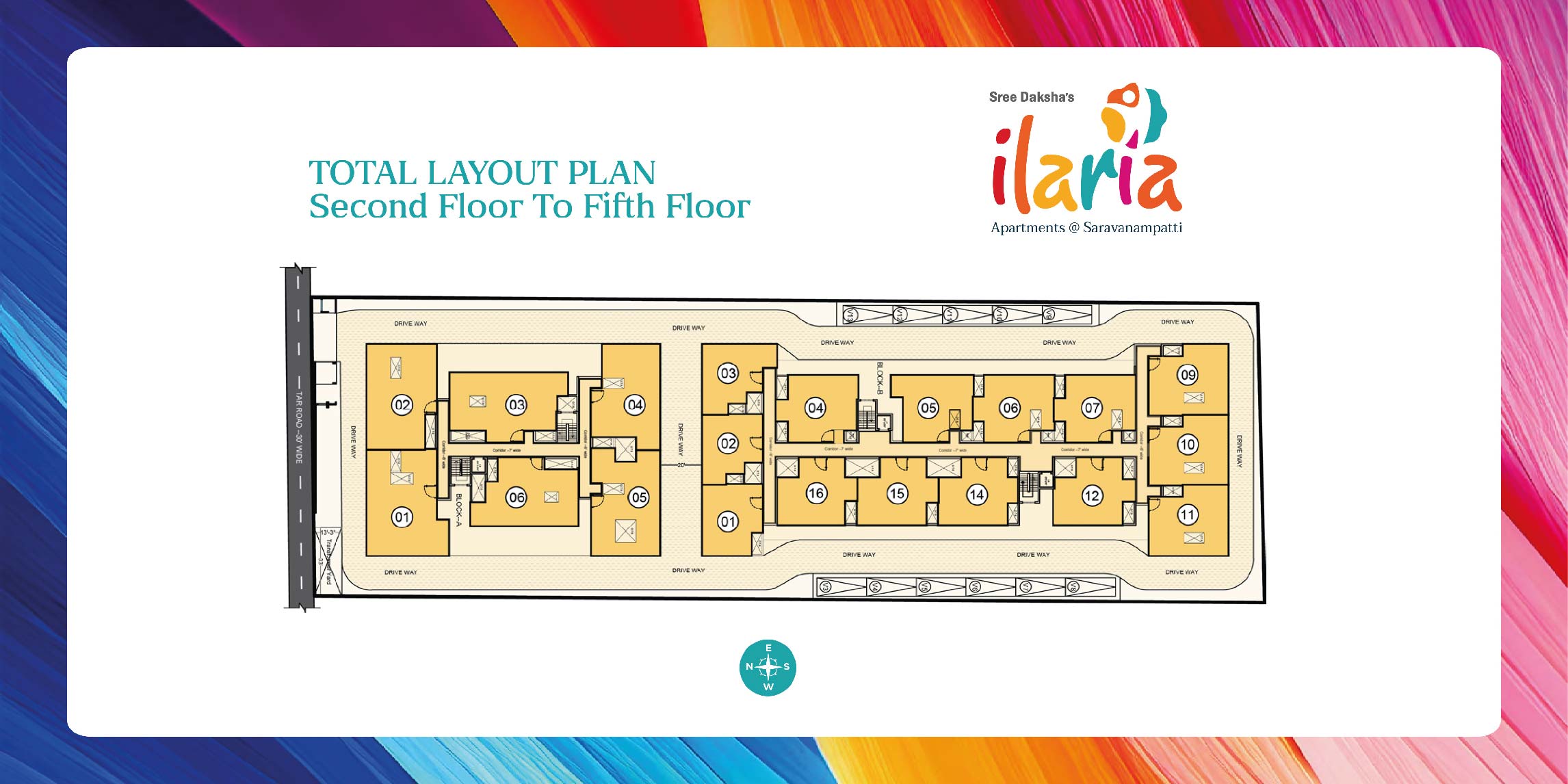 Second to fifth floor layout plan of Ilaria Apartments